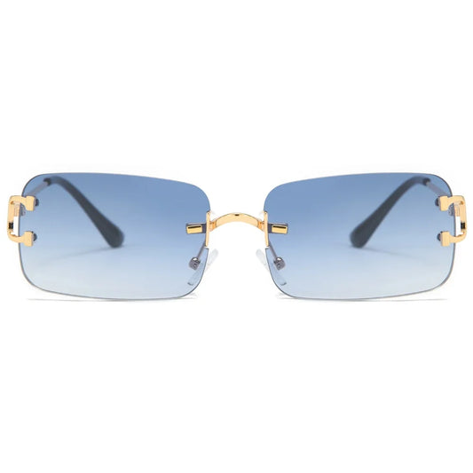 Blue Rectangular Rimless Sunglasses