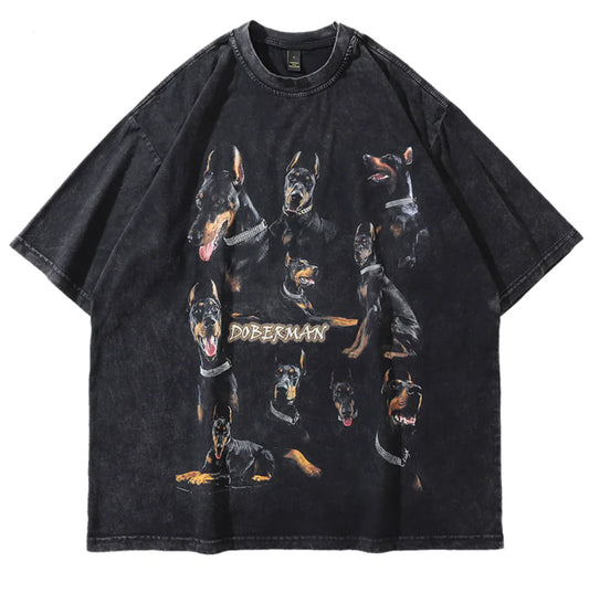 Doberman Print Oversize Distressed T-Shirt